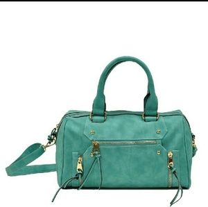 Faux suede satchel w/adjustable strap. NO OFFERS